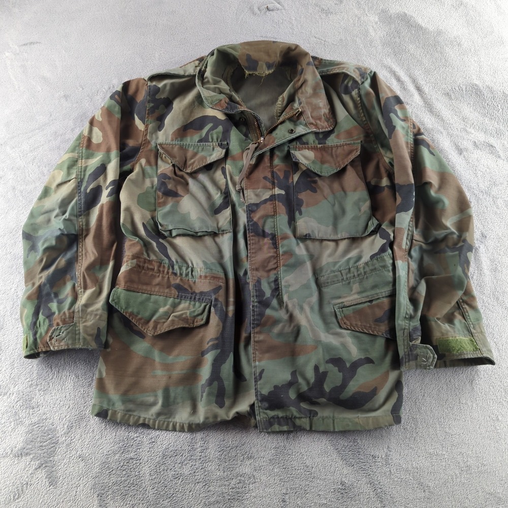 Vintage 90s US Military Field Jacket Mens Medium Woodland Camo M65 Combat Coat
